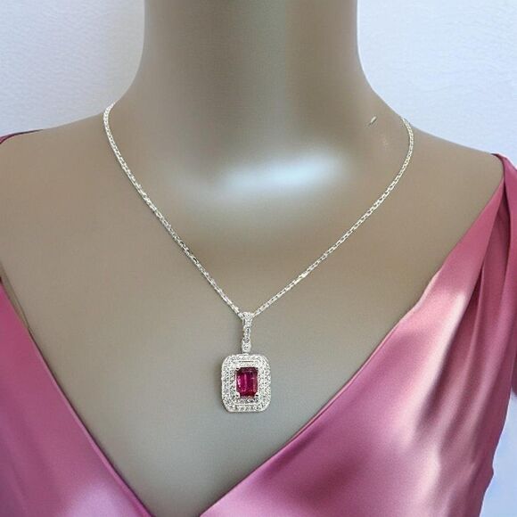 Diamond Rubellite Tourmaline Necklace 18" 18k G 1.80 TCW Certified $4,950 921140 - Picture 10 of 16